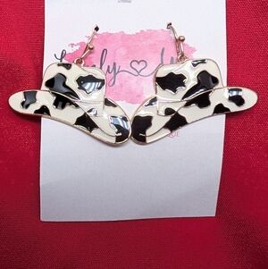 Cow Print Cowgirl Hat Earrings | Western Statement Dangle Earrings